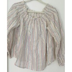 Boden Metallic Shimmer Stripe Off The Shoulder Boho 3/4 Sleeve Peasant Top 6